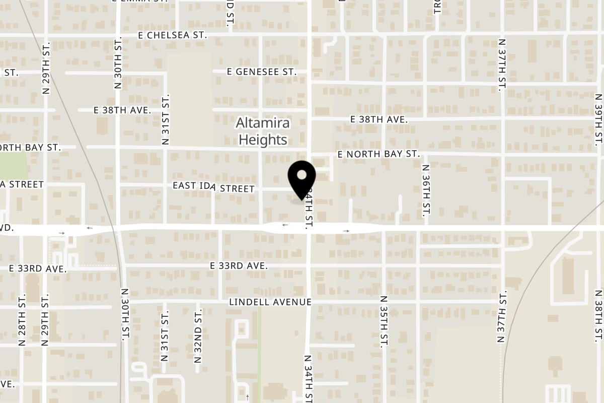 Map showing the location of 34th Street Pizza & Subs on 4008 N 34th St in Tampa